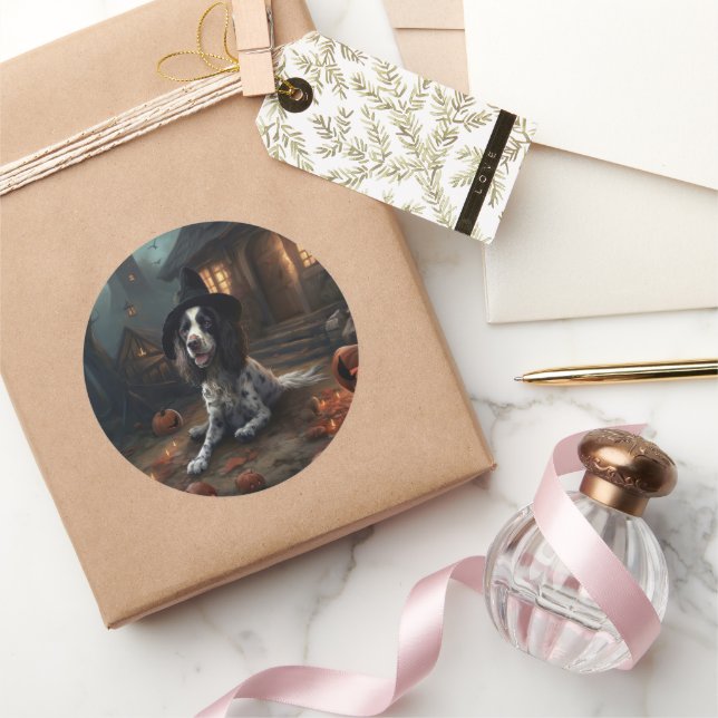 Sticker Rond Anglais Springer espagnol Citrouille Halloween eff (Cadeaux)