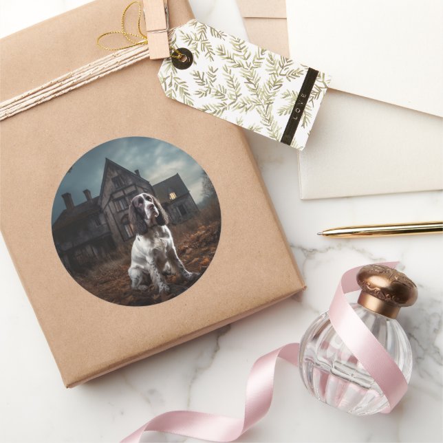 Sticker Rond Anglais Springer espagnol Halloween effroi (Cadeaux)