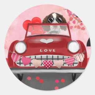 Sticker Rond Anglais Springer Spaniel Car Hearts Valentine's