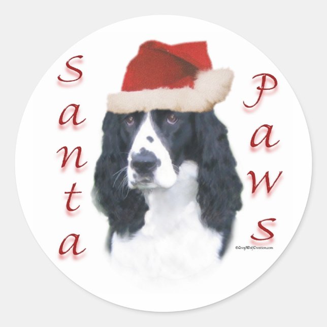 Sticker Rond Anglais Springer Spaniel Père Noël Paws (Devant)