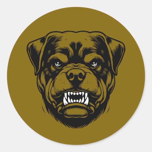 Sticker Rond Angry Rottweiler Head Sketch (Devant)