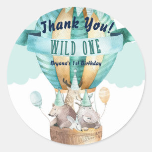Sticker Rond Animal Adventure Aquarelle Boho WILD ONE 1 1er