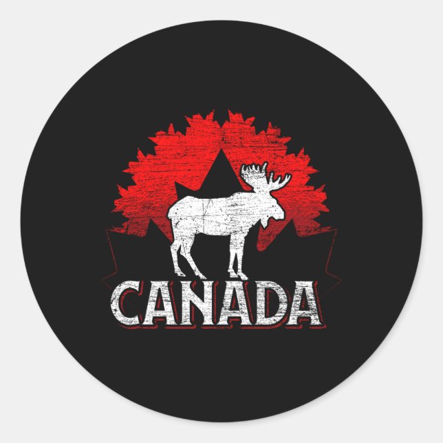 Sticker Rond Animal canadien Moose Maple Leaf Canada (Devant)