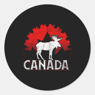 Sticker Rond Animal canadien Moose Maple Leaf Canada