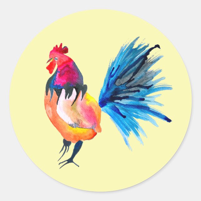 Sticker Rond Animal coloré d'aquarelle de coq (Devant)