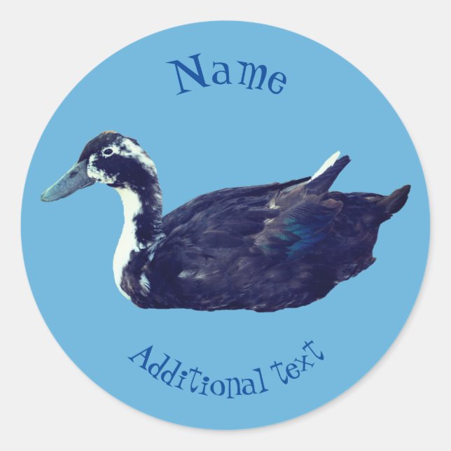 Sticker Rond Animal de ferme de canard noir personnalisé (Devant)
