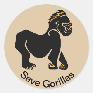 Sticker Rond Animal en voie de disparition - Sauvez GORILLAS-Fa