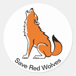 Sticker Rond Animal en voie de disparition - Save Red WOLVES -