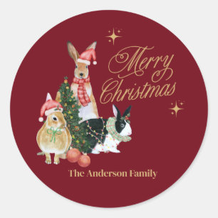 Sticker Rond Animal mignon avec arbre de Noël