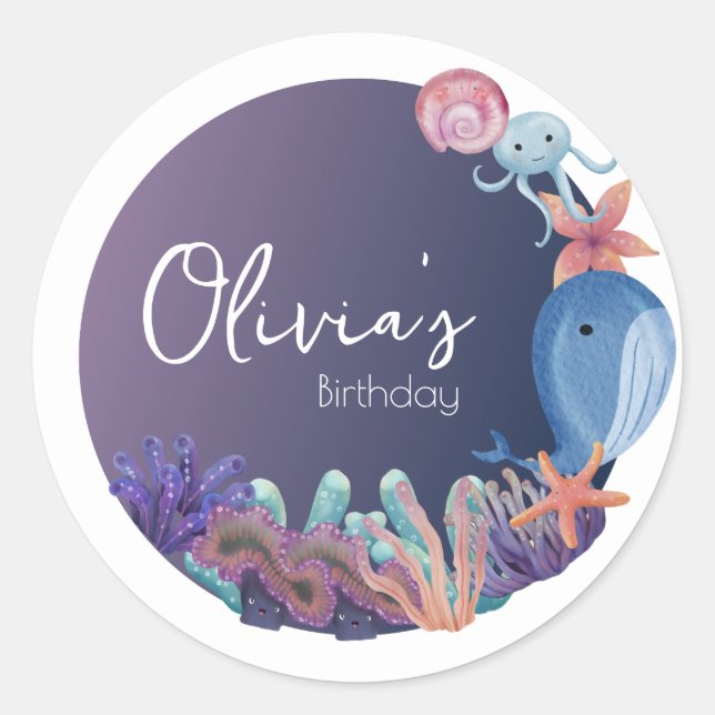 Sticker Rond Animal sous la mer anniversaire (Devant)
