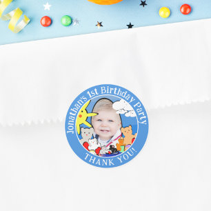 Sticker Rond Animaux adorables personnalisés Anniversaire Merci