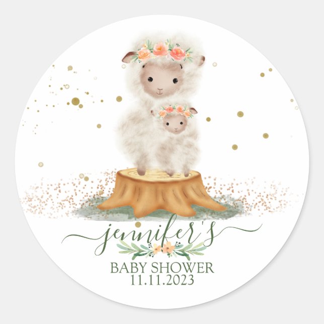 Sticker Rond Animaux Agneau Moutons Famille Favoriser (Devant)