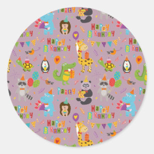 Sticker Rond Animaux amusants Joyeux anniversaire