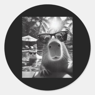 Sticker Rond Animaux Amusants Piscine Capybara Selfie Avec Ca