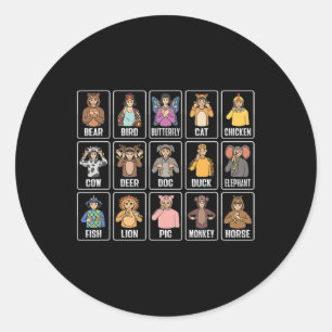 Sticker Rond Animaux ASL Gesture à la main Animaux Sourds Perte