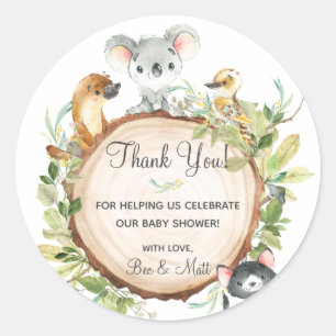 Sticker Rond Animaux australiens Koala Baby shower d'anniversai