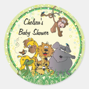 Sticker Rond Animaux de bébé de jungle de safari