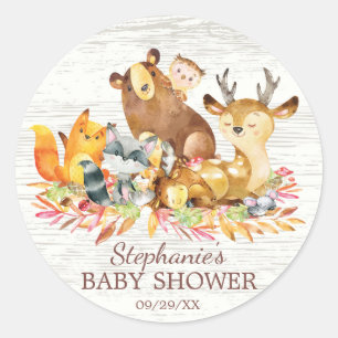 Sticker Rond Animaux de bois Baby shower neutre Favoriser l'aut