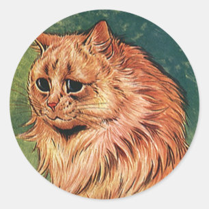 Sticker Rond Animaux de compagnie vintage, chat orange à poils 