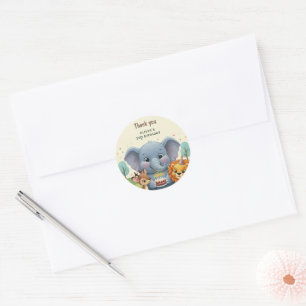 Sticker Rond Animaux de conte de bois Anniversaire 3 ans Merci