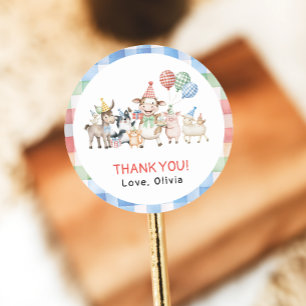 Sticker Rond Animaux de ferme Anniversaire Barnyard Fête d'anni