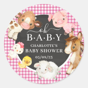 Sticker Rond Animaux de ferme Baby shower Favoriser