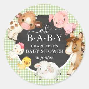 Sticker Rond Animaux de ferme Baby shower Favoriser
