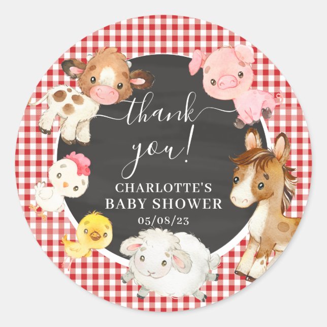 Sticker Rond Animaux de ferme Baby shower Favoriser (Devant)
