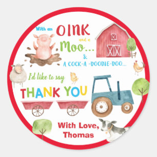 Sticker Rond Animaux de ferme Barnyard 1er anniversaire Merci F