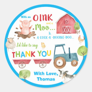 Sticker Rond Animaux de ferme Barnyard 1er anniversaire Merci F