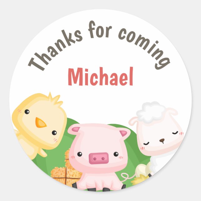 Sticker Rond Animaux de ferme Barnyard Merci d'anniversaire (Devant)