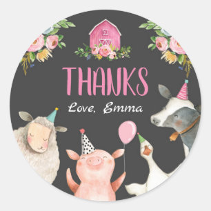 Sticker Rond Animaux de ferme Barnyard Pink Farmhouse Favoriser