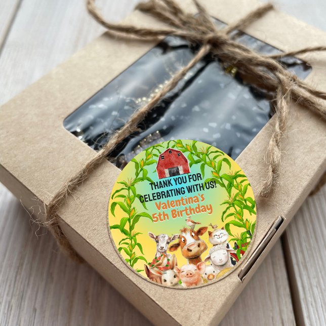 Sticker Rond Animaux de ferme mignons colorés Grange rouge Merc (Créateur téléchargé)