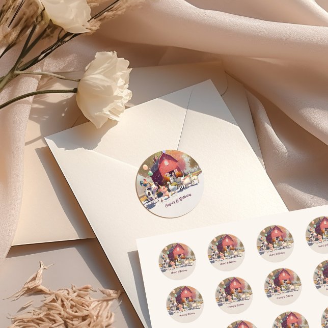 Sticker Rond Animaux de ferme Plaques de papier de fête d'anniv (Créateur téléchargé)