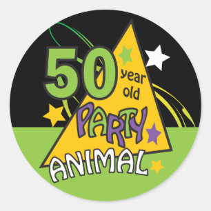 Sticker Rond Animaux de fête de 50 ans 50e anniversaire