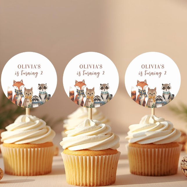 Sticker Rond Animaux de fête des bois Anniversaire Animaux de f (Créateur téléchargé)