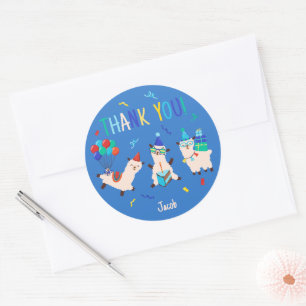 Sticker Rond Animaux de Fête Llama Garçons d'Anniversaire Bleu