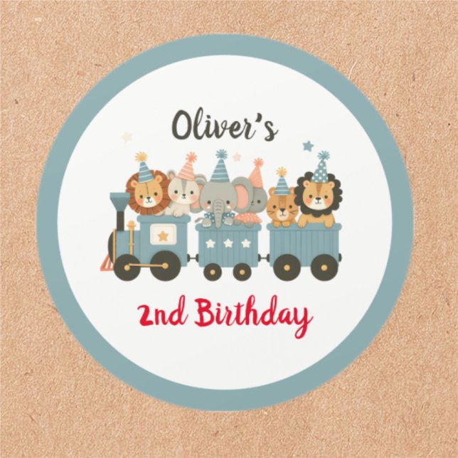 Sticker Rond Animaux de fête mignons sur train personnalisé (Créateur téléchargé)