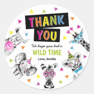 Sticker Rond Animaux de Fête Safari Anniversaire Merci Favori