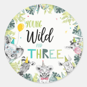 Sticker Rond Animaux de fête Safari Boy Young Wild Three Tiers