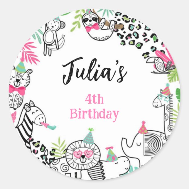 Sticker Rond Animaux de fête, Safari Jungle (Devant)