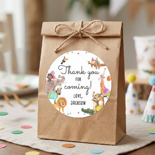 Sticker Rond Animaux de Fête Safari Merci Anniversaire