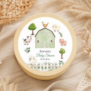 Sticker Rond Animaux de la ferme à l'aquarelle Baby Shower de l