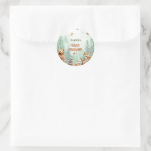 Sticker Rond Animaux de la forêt botanique baby shower