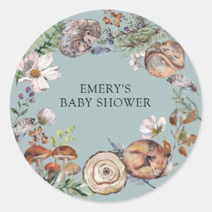 Sticker Rond Animaux de la forêt de bois bleu poussiéreux Baby 