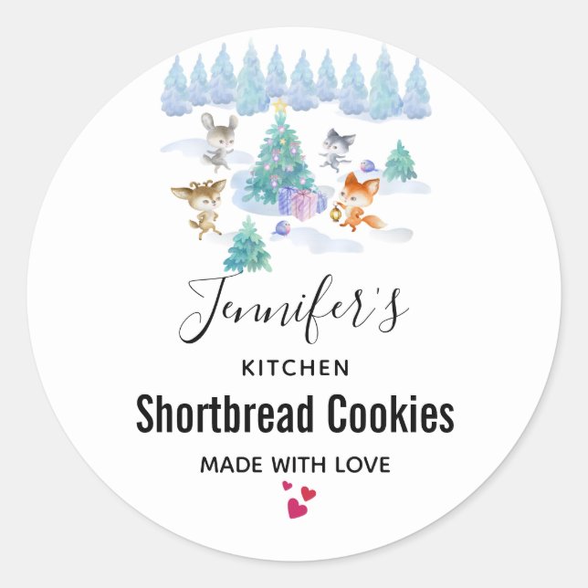 Sticker Rond Animaux de la forêt de Noël Aquarelle cuisine (Devant)