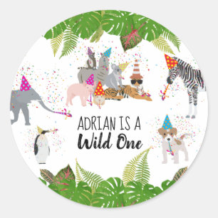 Sticker Rond Animaux de la Jungle drôle et mignonne à Party Wil
