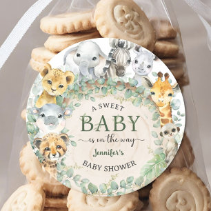 Sticker Rond Animaux de la jungle Safari Baby Shower Tropical