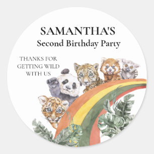 Sticker Rond Animaux de la jungle sauvage arc-en-ciel Anniversa