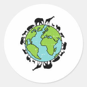Sticker Rond Animaux de la Terre Conservation de la faune Envir